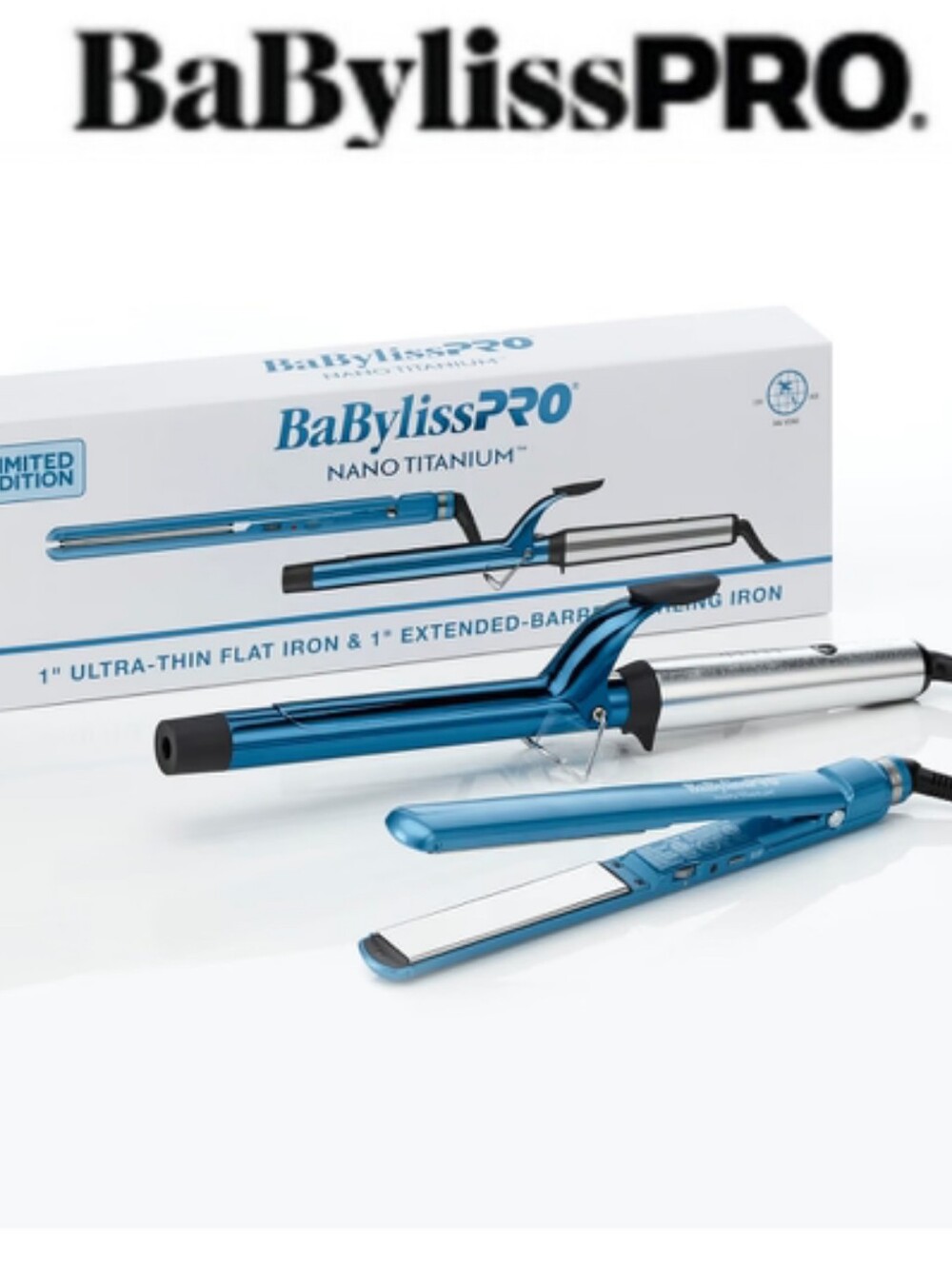 BaBylissPro Nano Titanium Ultra-Thin Flat Iron & 1" Extended Barrel Curling Iron